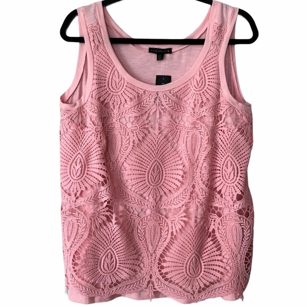 NWOT Lane Bryant Pink/Peach Crochet/Cut Out Overlay Tank Top. Size 14/16